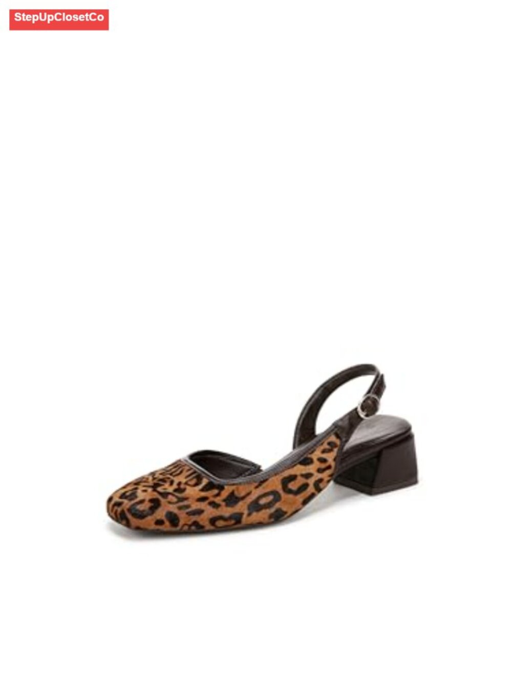 Leather Slingback Block Heel Pump Square Toe Dress Shoe